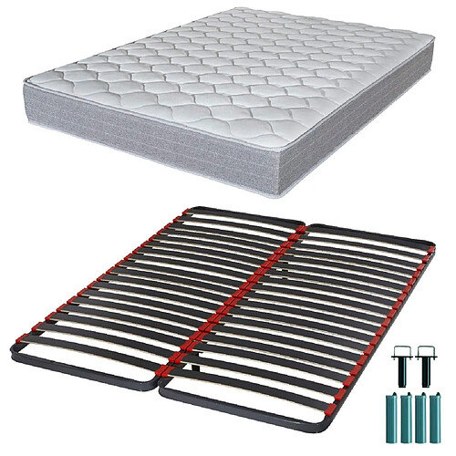 Ebac Matelas mousse + Sommier métal C39 160x200 Madere - Hauteur 24 cm - Soutien ferme