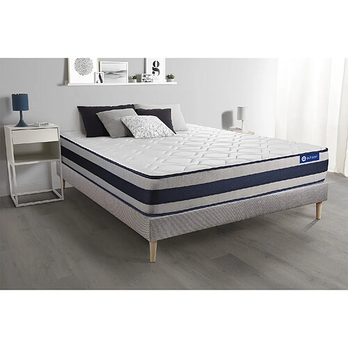 ACTISOM Ensemble matelas Latex et Mémoire de forme ACTILATEX ERGO 140x200 cm Maxi épaisseur 5zones de confort + sommier KIT gris