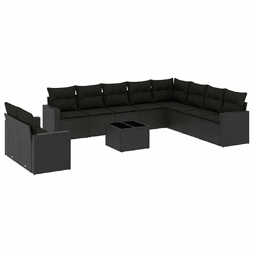 Maison Chic Salon de jardin 11 pcs avec coussins | Ensemble de Table et chaises | Mobilier d'Extérieur noir résine tressée -GKD14377