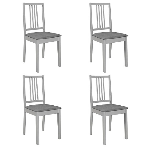 vidaXL Chaises à manger avec coussins lot de 4 gris bois solide