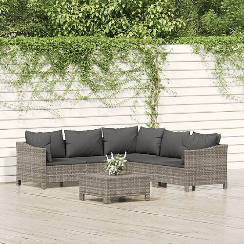 vidaXL Salon de jardin 6 pcs avec coussins Gris Résine tressée