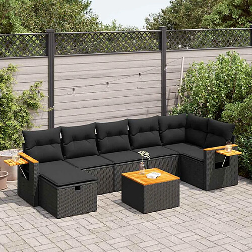 vidaXL Salon de jardin 8 pcs avec coussins noir résine tressée