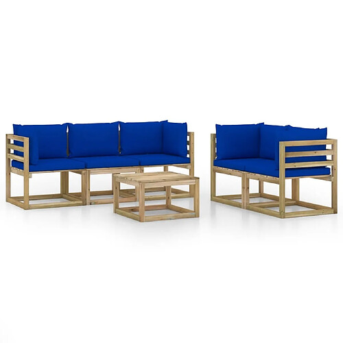 Maison Chic Salon de jardin 6 pcs + coussins - Mobilier/Meubles de jardin - Table et chaises d'extérieur bleu -MN78672