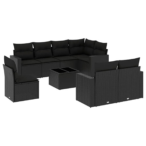 Maison Chic Salon de jardin 9 pcs avec coussins | Ensemble de Table et chaises | Mobilier d'Extérieur noir résine tressée -GKD15545