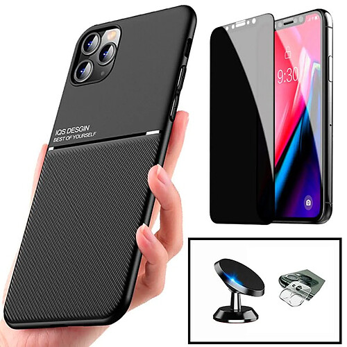 PHONECARE Kit Coque Magnetic Lux + Anti-Spy 5D Full Cover + Film de Caméra Arrière + Support de Voiture Magnétique - Iphone 11 Pro