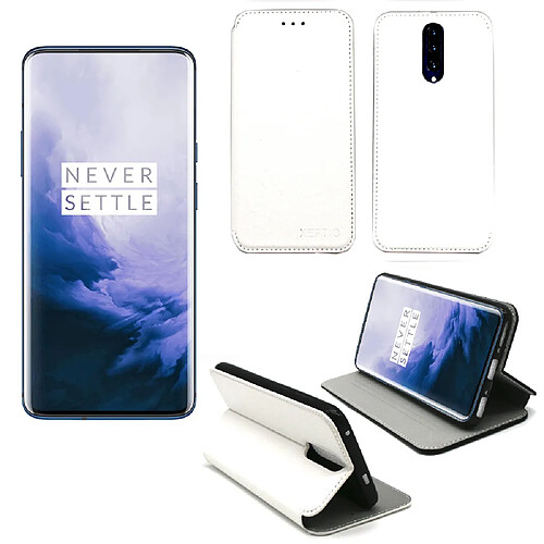 Xeptio Housse One Plus 7T PRO blanche - Etui blanc Coque OnePlus 7T PRO Protection antichoc à rabat Smartphone 2019 - Accessoires Pochette Case