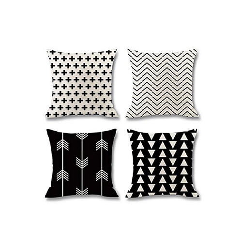 YP Select 4Pcs Géométrique Impression Numérique Accueil Oreiller Titulaire Lin Coussin Taille Oreiller Housse - 3 Noir 45X45Cm