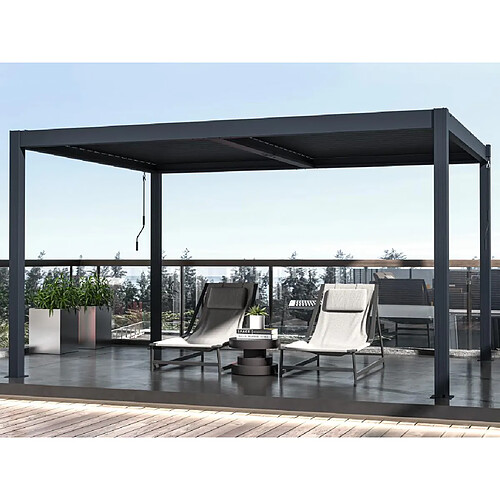 Vente-Unique Pergola bioclimatique autoportante en aluminium avec lames orientables 12 m² anthracite - CASSAPIA