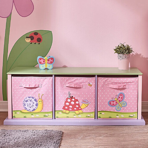 Fantasy Fields Etagère enfant Magic Garden bois avec 3 paniers bacs de rangement tissu TD-0132A