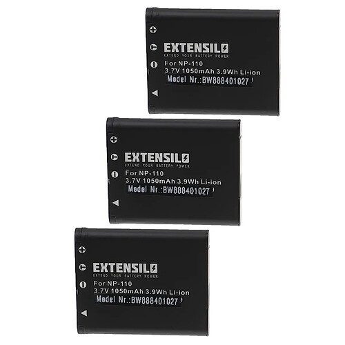 Vhbw EXTENSILO 3x Batteries compatible avec Casio Exilim Zoom EX-Z2300GD, EX-Z2300PE, EX-Z2300PK appareil photo, reflex numérique (1050mAh, 3,7V, Li-ion)