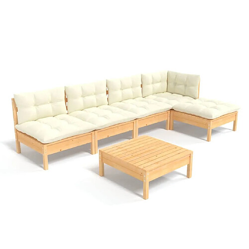 Maison Chic Salon de jardin 6 pcs + coussins - Mobilier/Meubles de jardin - Table et chaises d'extérieur crème bois de pin -MN85426