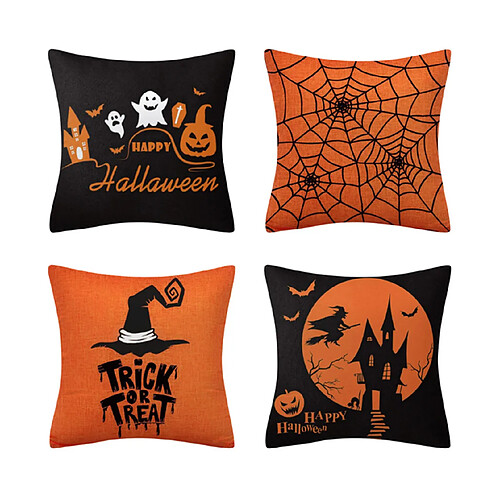 P84 4PCS 45 * 45cm Halloween orange motif de linge HUG HUG Taie d'oreiller de vacances à la maison Taie d'oreiller Sofa Coussin de coussin