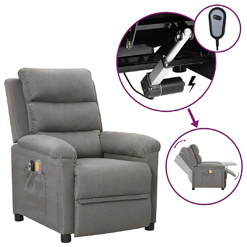 vidaXL Fauteuil électrique de massage Gris clair Tissu