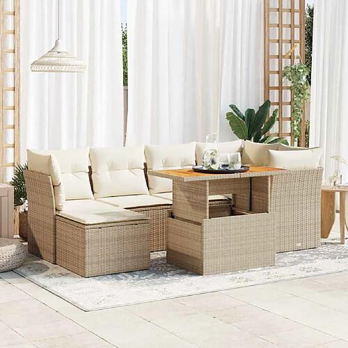 vidaXL Salon de jardin avec coussins 7 pcs beige résine tressée