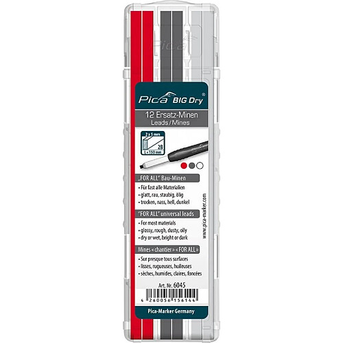 Picard Crayon de Charpentier BIG Dry 6045 BIG Dry FORALL Bau Graphit blanc rouge Pica