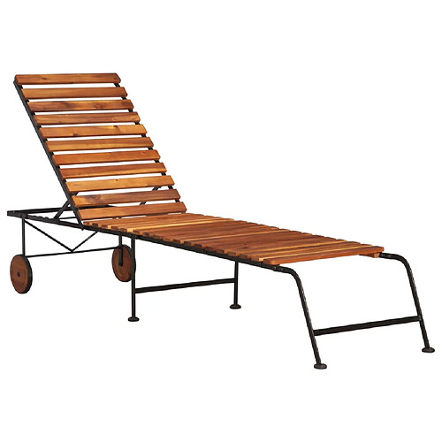 Helloshop26 Transat chaise longue bain de soleil lit de jardin terrasse meuble d'extérieur avec pieds en acier bois d'acacia massif 02_0012567