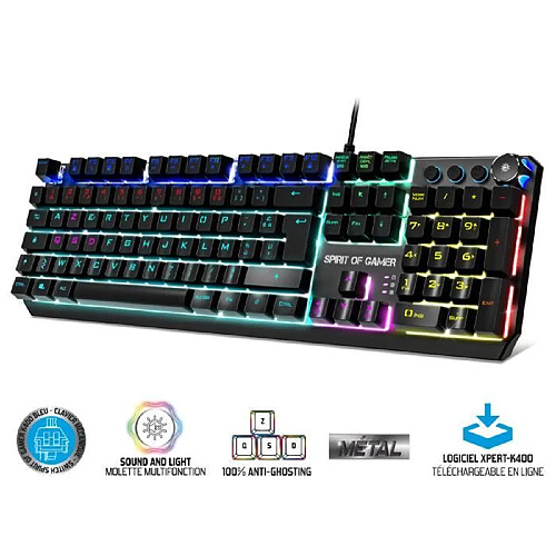 Spirit of Gamer Clavier PRO GAMING Mécanique METAL LED RGB XPERT-K400 Anti-Gosthing avancé avec N-Key Rollover.