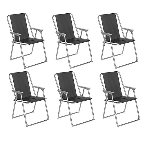 Lot de 6 chaises de camping pliantes coloris noir - L. 74.5 x l. 53 x H. 7cm -PEGANE-