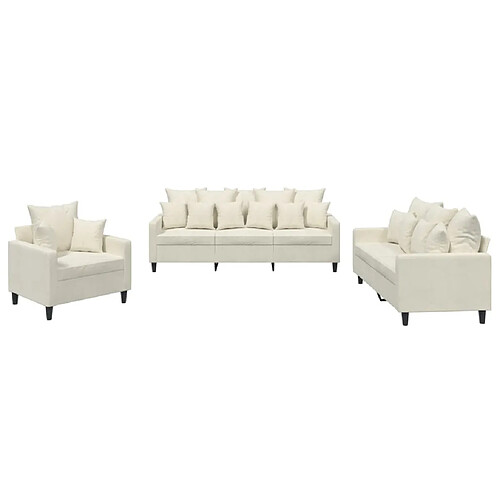 Maison Chic Ensemble de canapés 3 pcs avec coussins, Canapé droit Sofa pour Salon Crème Velours -GKD960910