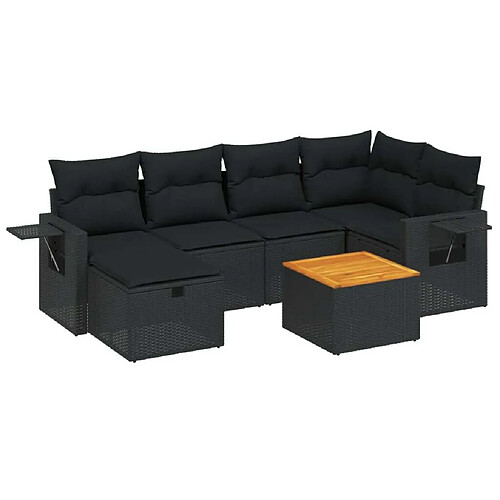 Maison Chic Ensemble Tables et chaises d'extérieur 7pcs avec coussins,Salon de jardin noir résine tressée -GKD930435