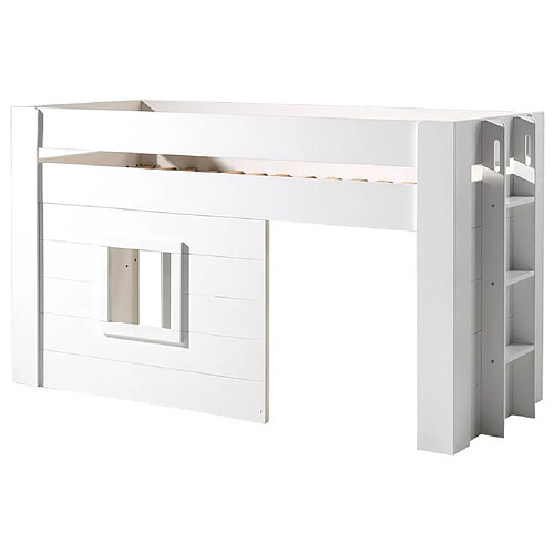 Vipack NOAH Lit mezzanine 90x200cm pin massif laqué Blanc