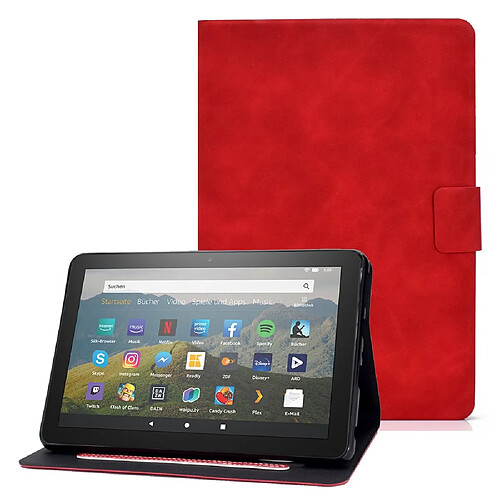 Etui en PU avec support et porte-cartes pour votre Amazon Fire HD 8 (2020) - rouge