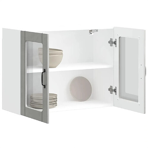 vidaXL Armoire murale de cuisine avec porte en verre Lucca gris béton