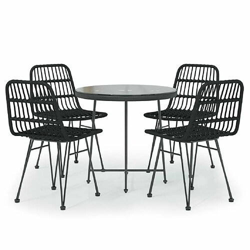 Maison Chic Mobilier à dîner 5 pcs de jardin - Ensemble table et chaises d'extérieur - Salon/Mobilier de jardin classique Noir Résine tressée -MN25392