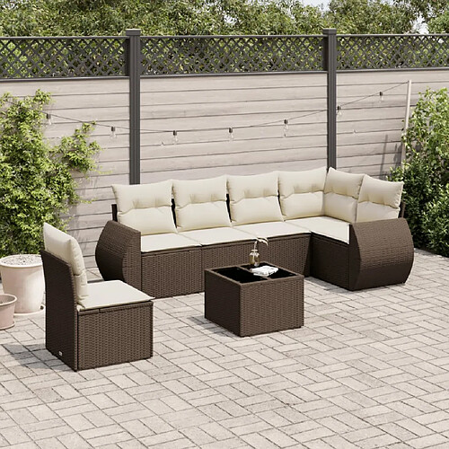 vidaXL Salon de jardin avec coussins 7 pcs marron résine tressée