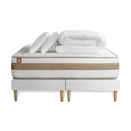 Marmottes & Co Pack prêt à dormir matelas LE RAFFINÉ 180x200cm Ressorts ensachés + Mémoire de forme BioVisco + double sommiers Blanc