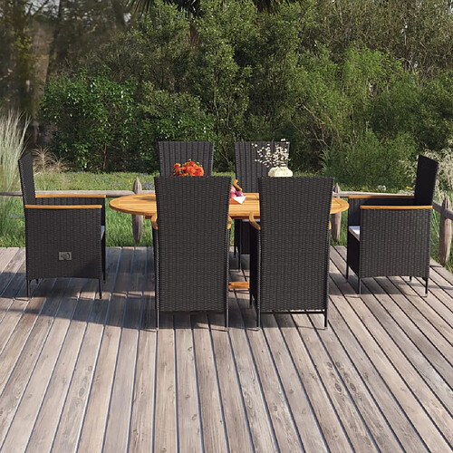 vidaXL Ensemble à manger de jardin 7 pcs Résine tressée Noir