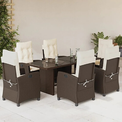 vidaXL Ensemble à manger de jardin et coussins 7 pcs marron rotin