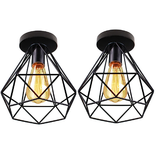 Stoex 2PCS Plafonniers D'Intérieur Plafonniers en Métal Noir Vintage Lampe de Plafond Rétro Diamant Pour Salle À Manger Bar Café Chambre Bureau E27