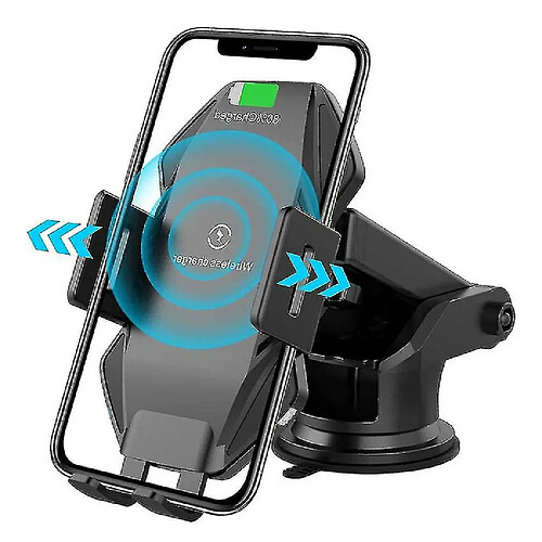 Chrono Support de chargeur de voiture sans fil 15W, chargeur de voiture rapide Qi Tableau de bord de serrage automatique + évent + support de téléphone pare-brise pour iPhone 12/12 Pro Max/11/11 Pro/11 Pro Max/XR/XS Max/Galaxy Note 10/S10 (Noir)