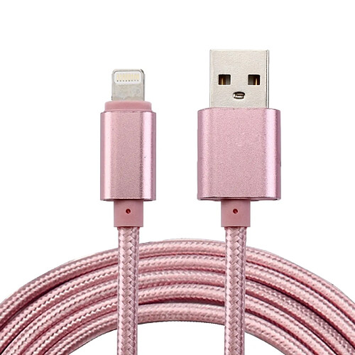 Wewoo Câble or rose pour iPhone X / 8 et ampère 8 Plus / 7 & 7 Plus / 6 & 6s & 6 Plus & 6s Plus / iPad Tête en métal de 2m de style tissé 84 noyaux Lightning 8 broches à de données / chargeur d'USB 2.0,