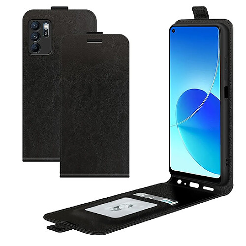 Coque en TPU + PU porte-carte verticale texture crazy horse noir pour votre Oppo Reno6 Z