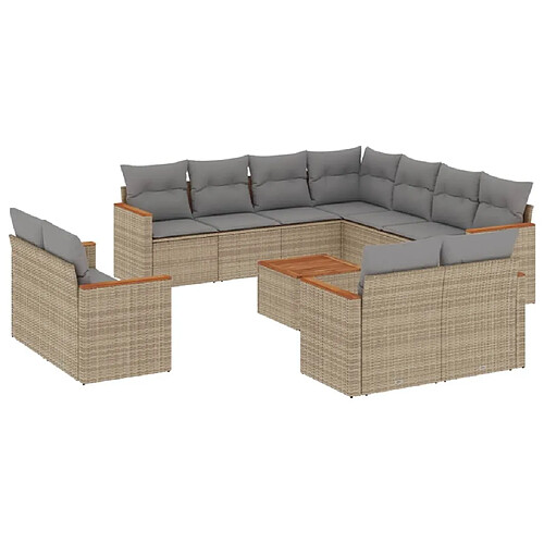 Maison Chic Salon de jardin avec coussins 12 pcs | Ensemble de Table et chaises | Mobilier d'Extérieur beige résine tressée -GKD81663