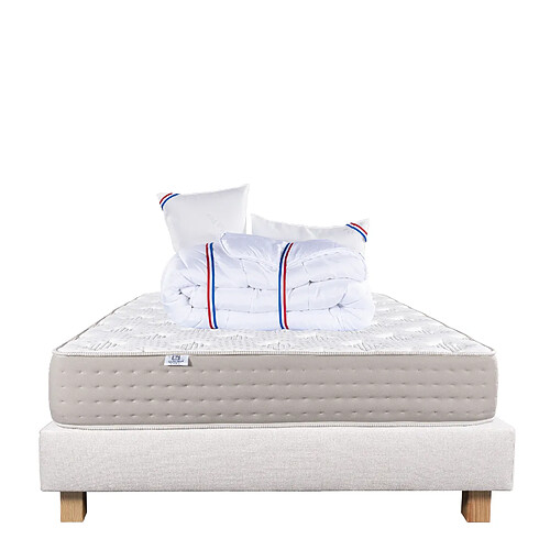 LUXURY LITERIE Ensemble matelas Dreamlux 140x190 cm + sommier beige ep20cm + 2 oreillers + couette