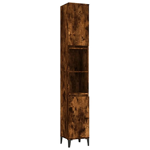 Maison Chic Armoire de bain,Meuble de rangement de salle de bain,Meuble haut chêne fumé 30x30x190 cm bois d'ingénierie -GKD710433