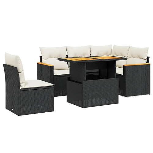 Maison Chic Ensemble Tables et chaises d'extérieur 6pcs avec coussins,Salon de jardin noir résine tressée -GKD387166