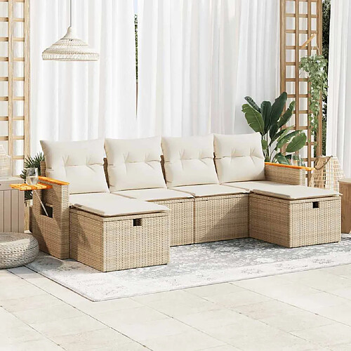 vidaXL Salon de jardin avec coussins 6 pcs beige résine tressée