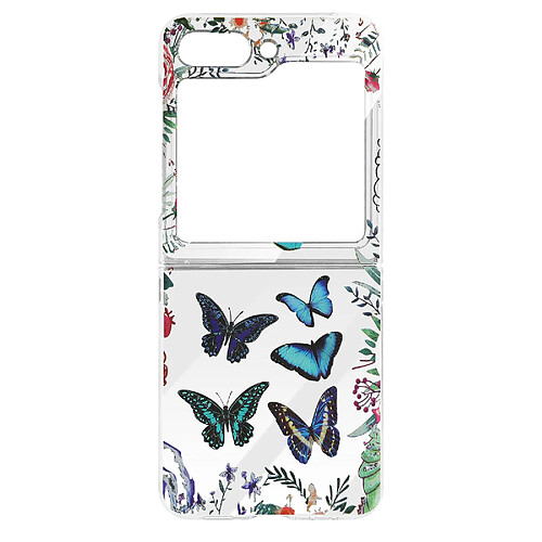 Avizar Coque pour Samsung Galaxy Z Flip 5 Rigide à Motifs Papillon Bleu Transparent