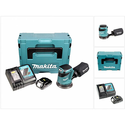 Makita DBO 180 Kit Y1J-D Ponceuse excentrique sans fil 18 V avec boîtier MAKPAC inclus Batterie BL 1815 N + chargeur DC18RC