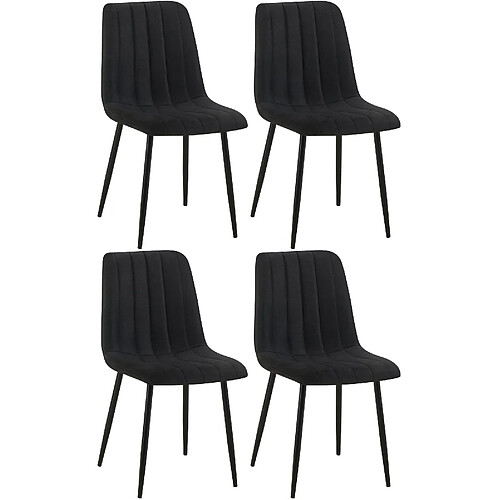 Decoshop26 Set de 4 chaises de salle à manger coutures décoratives verticales en tissu noir et pieds métal noir 10_0001872