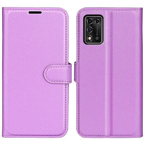 Etui en PU texture litchi, fermoir magnétique, anti-chocs avec support, violet pour votre ZTE Libero 5G II