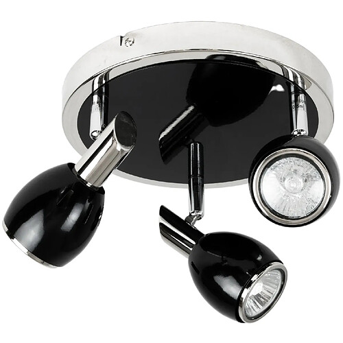 Corep Plafonnier rond noir chrome 3 spots orientables Applique plafond halogene GU10 42 W