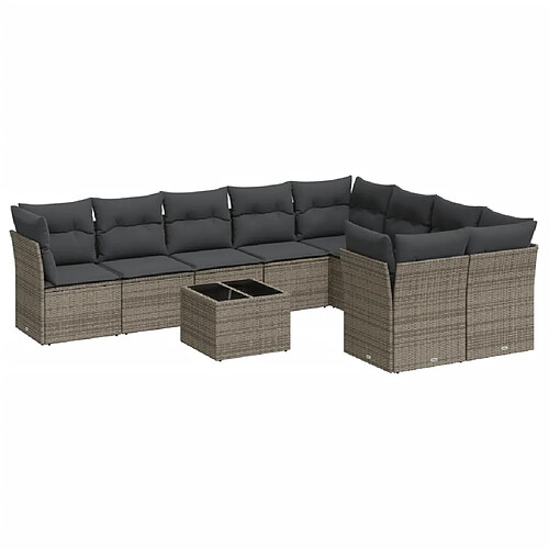 Maison Chic Salon de jardin avec coussins 10 pcs | Ensemble de Table et chaises | Mobilier d'Extérieur gris résine tressée -GKD40570