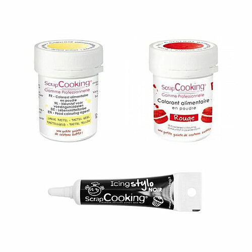 Scrapcooking 2 colorants alimentaires jaune pastel-rouge + Stylo glaçage noir