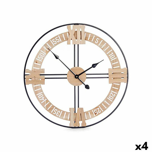 Gift Decor Horloge Murale Noir Métal Bois MDF 60 x 60 x 5 cm (4 Unités)