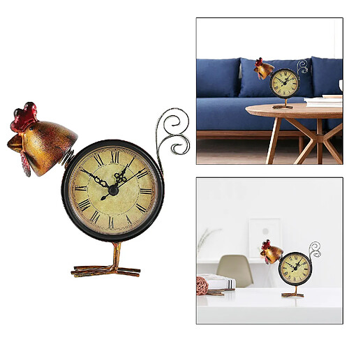 Horloge de Bureau à Piles Vintage étagère Décorative Horloge Fer Poulet Figurine